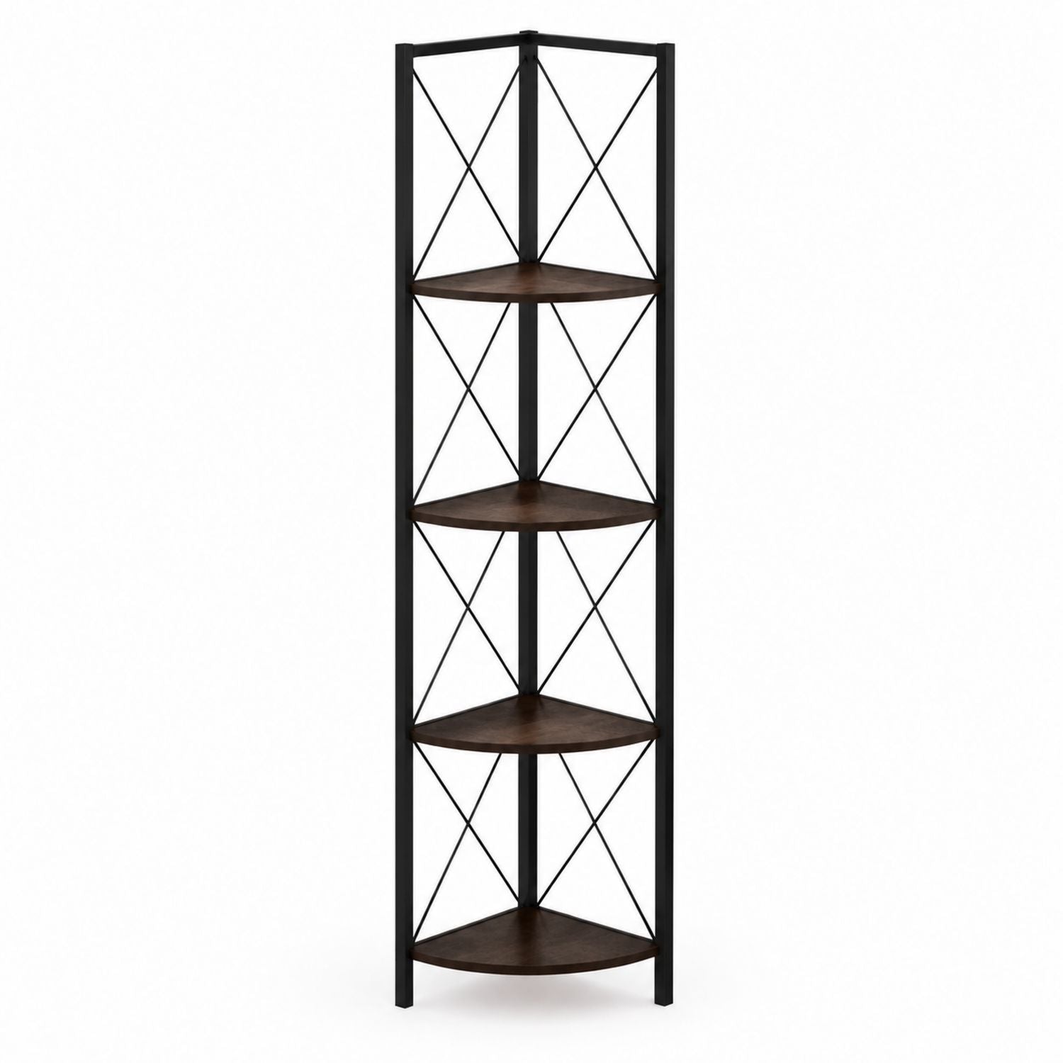 Corner Metal and MDF Wood 5-Shelf Bookcase Brown 180cm