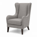 Gray Linen Wingback Chair with Dark Wood Legs