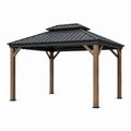 12x12ft Outdoor Aluminum Roof Gazebo with Metal Frame and Wood Finish