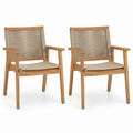 Teak Wood Outdoor Chair Set with Rope Backrest and Armrests, 2 Pieces, Beige