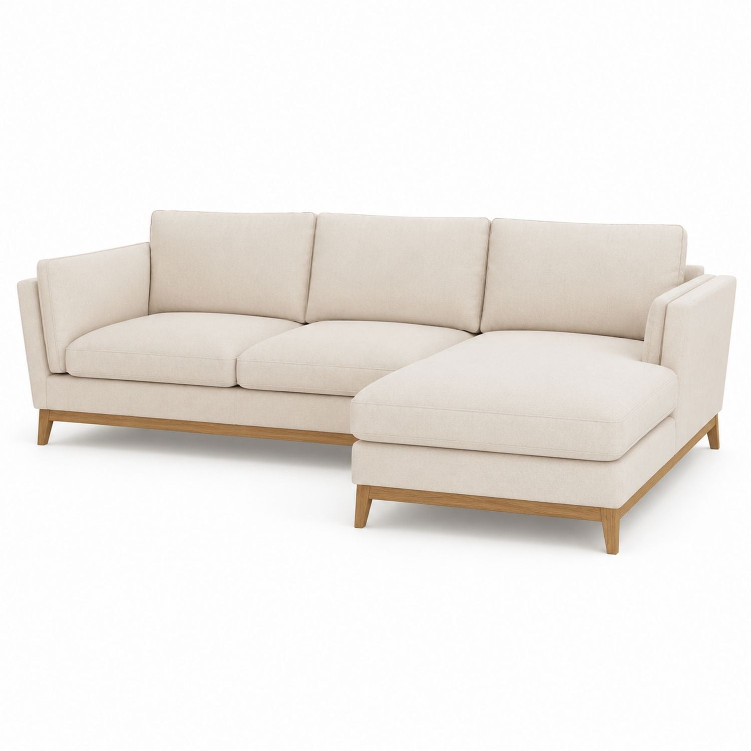 Cream L-Shaped Sectional Sofa with Polyester Fabric and Wood Frame