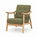 Oak Wood Armchair with Green Fabric Upholstery