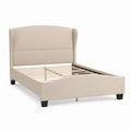 Upholstered Platform Bed Beige with Headboard and Wood Slats Queen Size