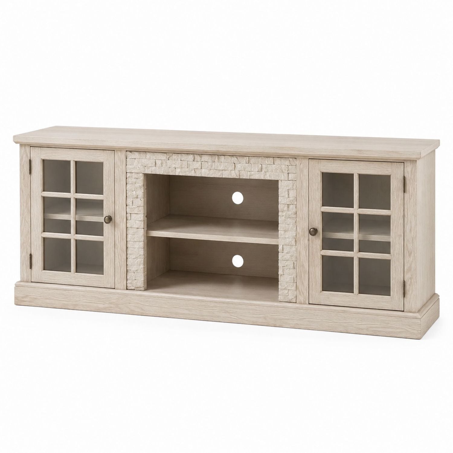 Wood TV Stand with Tempered Glass Doors and Shelves 150cm x 40cm x 60cm