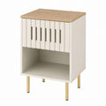 Wood Nightstand with White and Natural Finish and Gold Metal Legs 60cm x 45cm x 35cm